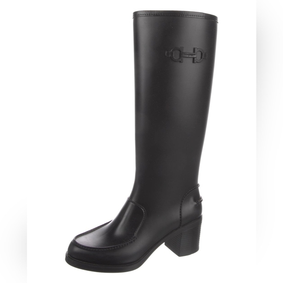 Salvatore Ferragamo Rubber Knee-High Rain Boots Black sz 5 Women's - Picture 4 of 10